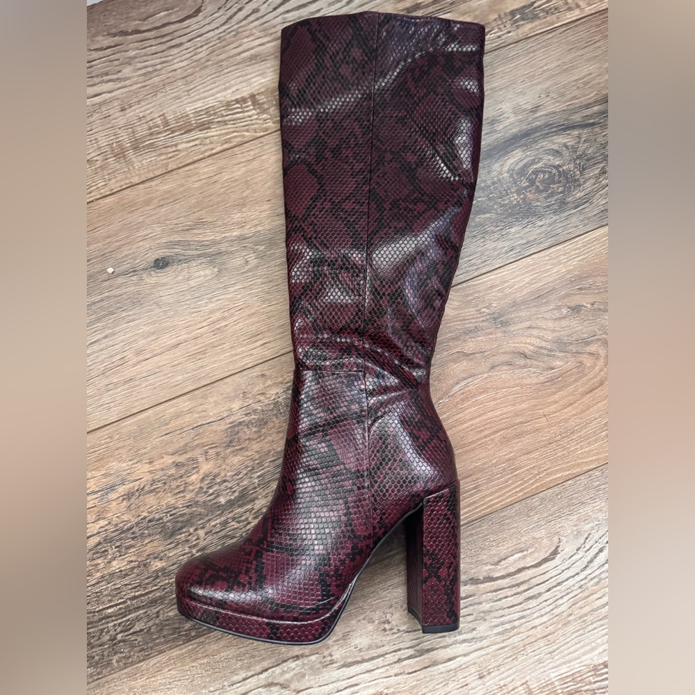 Justfab Women's Burgundy Snake Print Boots
